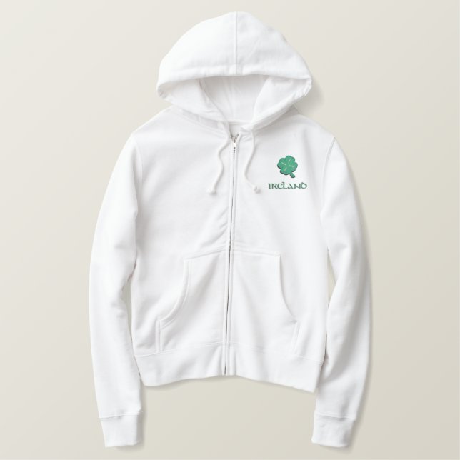 Ireland Irish Shamrock Embroidered Hoodie (Design Front)