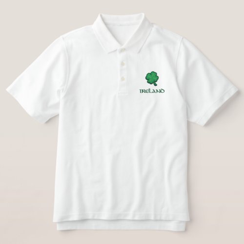 Ireland Irish Shamrock Embroidered Polo Shirt