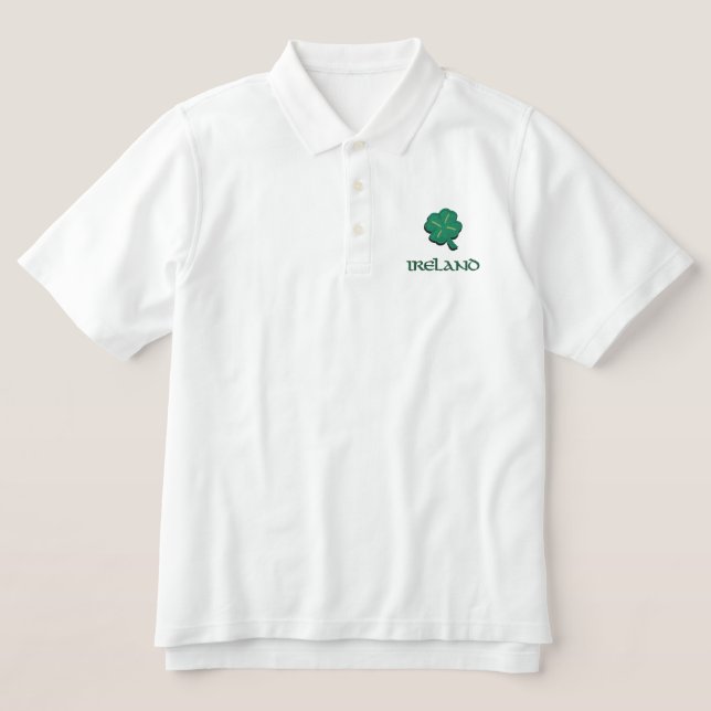 Ireland Irish Shamrock Embroidered Polo Shirt (Design Front)