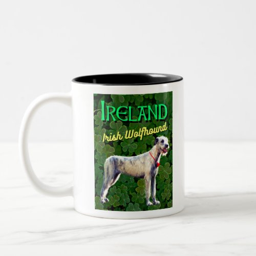 Ireland Irish Wolfhound Clovers Shamrocks Two_Tone Coffee Mug