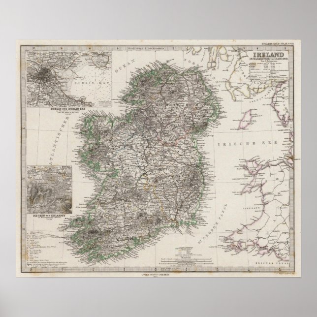 Ireland Map by Stieler Poster (Front)