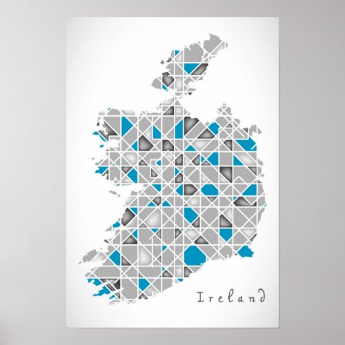 Ireland Map Crystal Diamond Style Artwork Poster