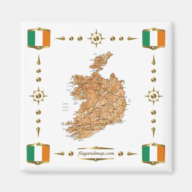 Ireland Map + Flags Magnet (Front)