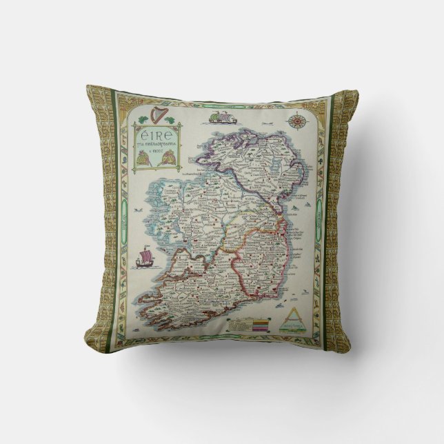 Ireland Map - Irish Eire Erin Cushion Throw Pillow (Front)