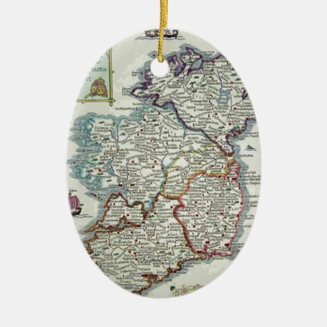 Ireland Map - Irish Eire Erin Historic Map Ceramic Ornament (Front)