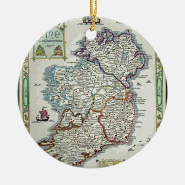 Ireland Map - Irish Eire Erin Historic Map Ceramic Ornament (Front)