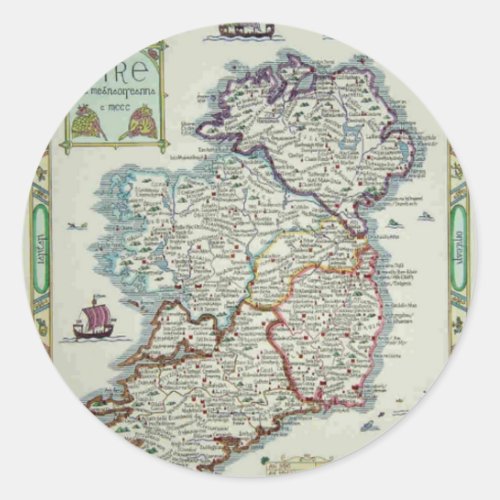Ireland Map _ Irish Eire Erin Historic Map Classic Round Sticker