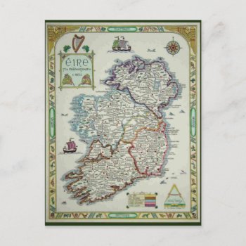 Ireland Map - Irish Eire Erin Historic Map Postcard by ZazzleArt2015 at Zazzle