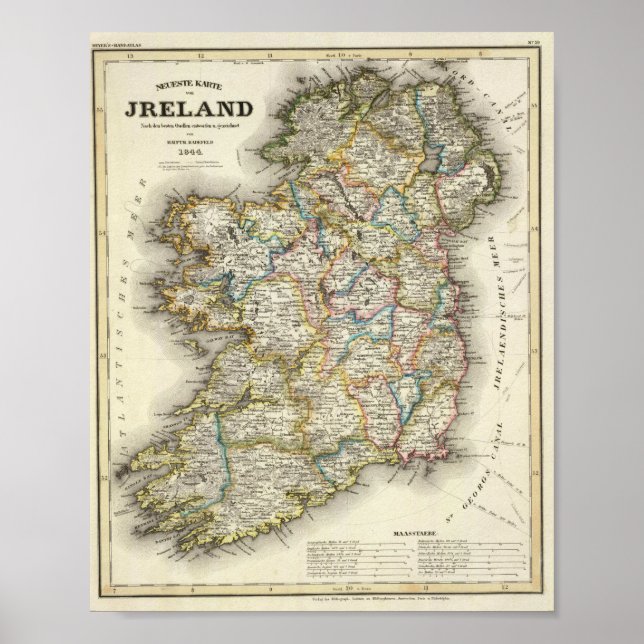 Ireland Map - Irish Eire Erin Historic Map Poster (Front)