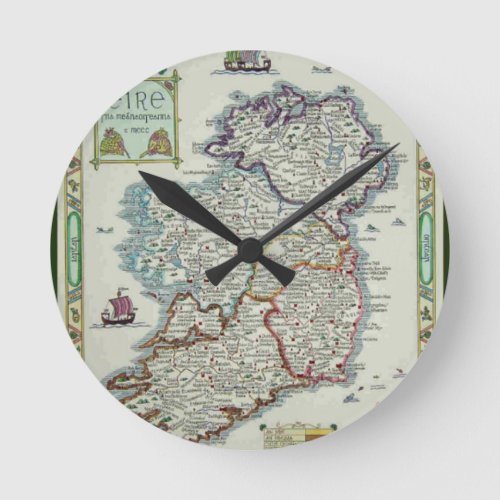 Ireland Map _ Irish Eire Erin Historic Map Round Clock