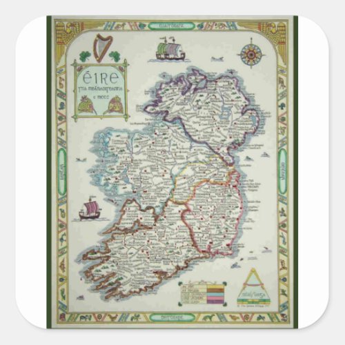 Ireland Map _ Irish Eire Erin Historic Map Square Sticker