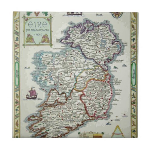 Ireland Map _ Irish Eire Erin Historic Map Tile