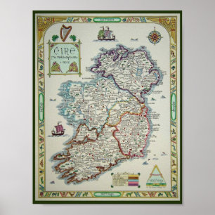 Ireland Map - Irish Eire Erin Poster Print