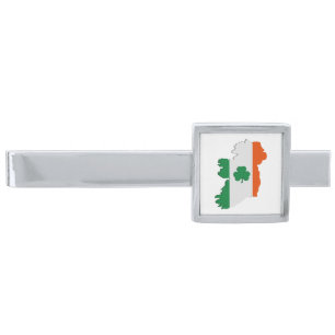 Ireland map silver finish tie bar