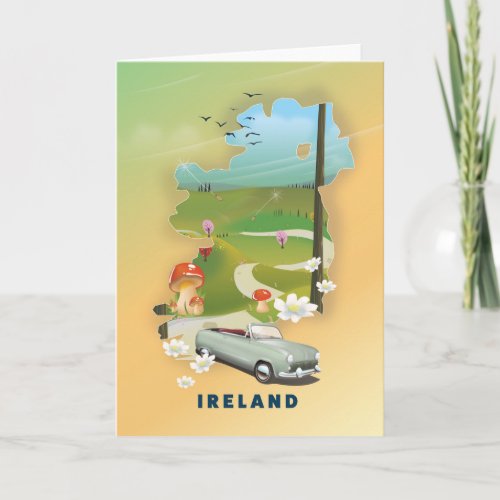 Ireland map vintage travel poster holiday card