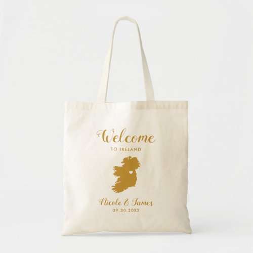 Ireland Map Wedding Welcome Bag Gold Tote Bag