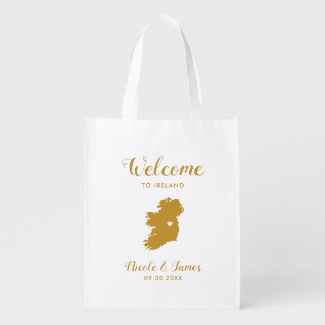 Ireland Map Wedding Welcome Bag, Gold Tote Bag (Front)