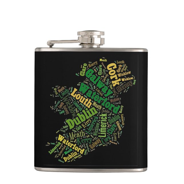 Ireland Map Word Art Flask (Front)