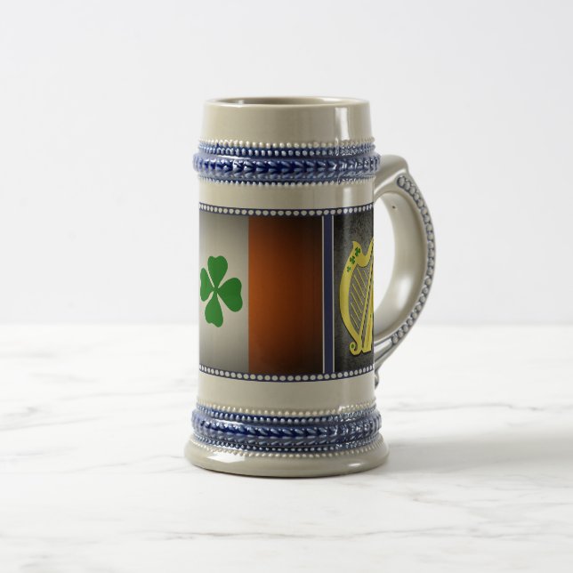 Ireland National flag, Harp, green shamrocks Beer Stein (Front Right)