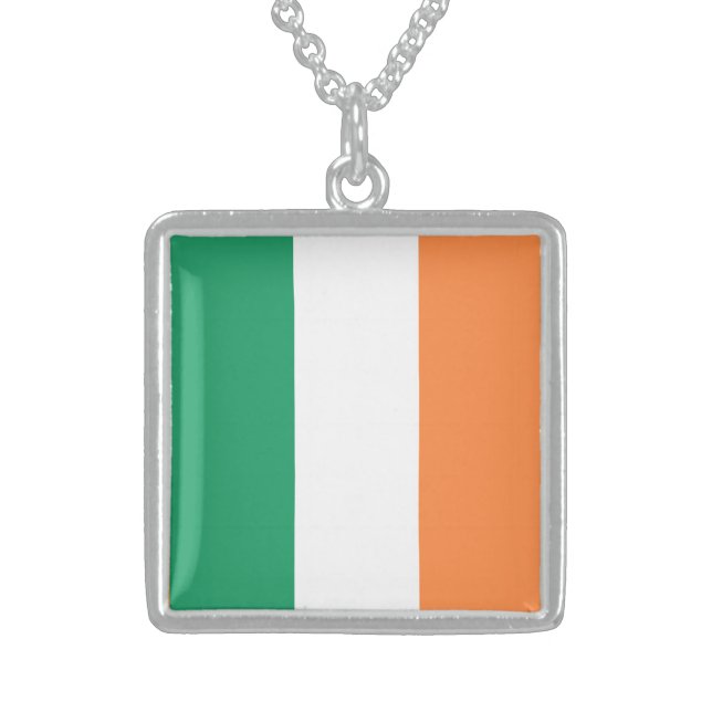 Ireland National Flag, Irish standard, Banner Sterling Silver Necklace (Front)