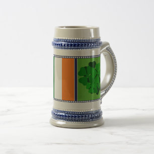 Ireland national flag, shamrock 4 leaf clover, beer stein