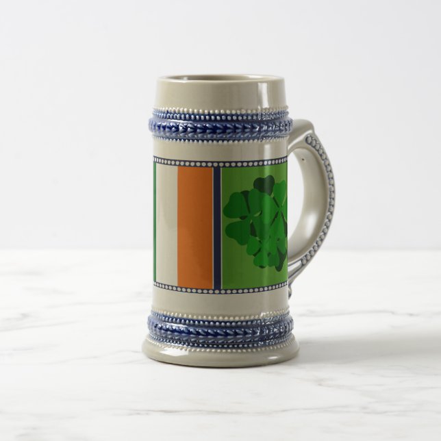 Ireland national flag, shamrock 4 leaf clover, beer stein (Front Right)