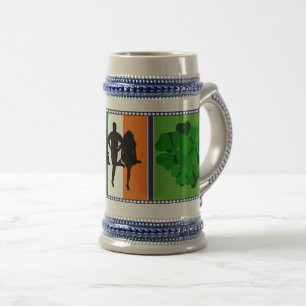 Ireland national flag,shamrock clover, river dance beer stein