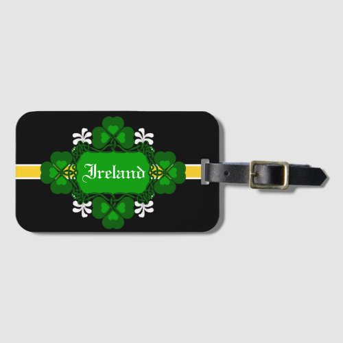 Ireland National Shamrock white flower_Custom name Luggage Tag