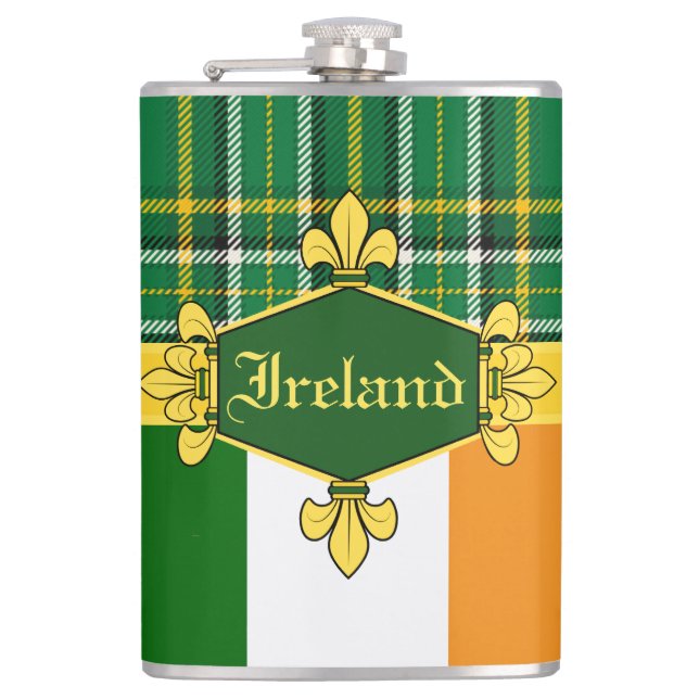 Ireland National Tartan,flag, Customize with name Flask (Front)