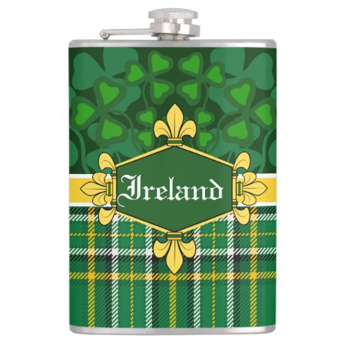 Ireland National Tartanflag Customize with name Flask