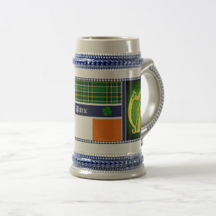 Ireland National tartan/flag Harp/shamrocks w/name Beer Stein