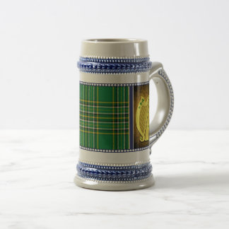 Ireland National tartan, Harp, green shamrocks Beer Stein