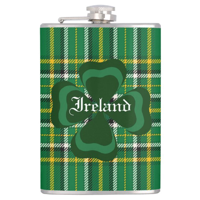 Ireland National Tartan, Shamrock Customize name Flask (Front)