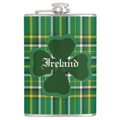 Ireland National Tartan Shamrock Customize name Flask