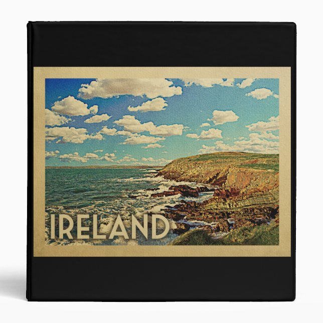 Ireland Ocean Cliffs Vintage Travel 3 Ring Binder (Front)