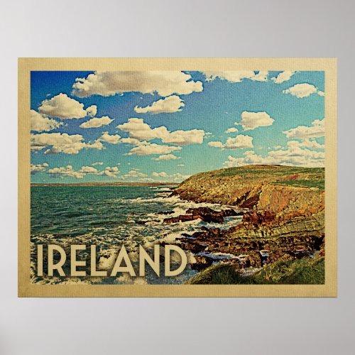 Ireland Ocean Cliffs Vintage Travel Poster