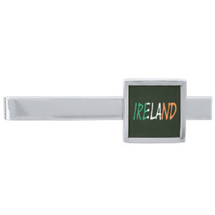 Ireland overlaid on Irish flag tbcnt Silver Finish Tie Bar