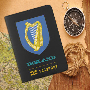 Ireland Passport, Irish coat of Arms, flag Passport Holder