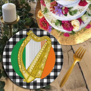 Ireland Plate, Harp, buffalo plaid & Irish Flag Paper Plates