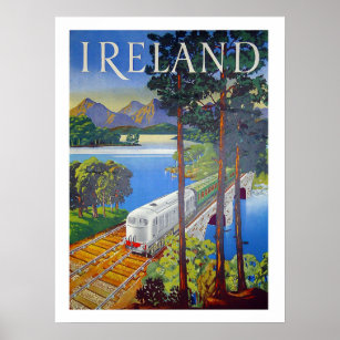 Ireland, railway, landscape view, vintage, travel poster