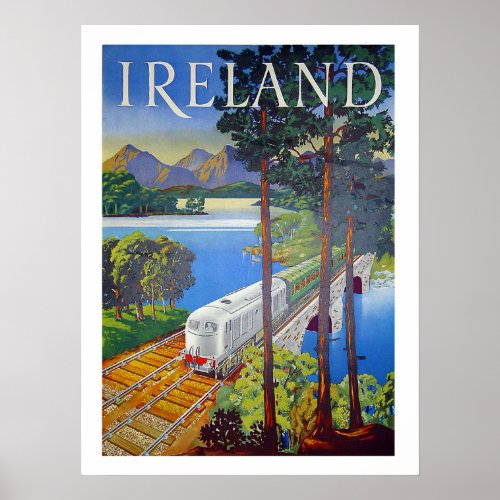 Ireland railway landscape view vintage travel poster