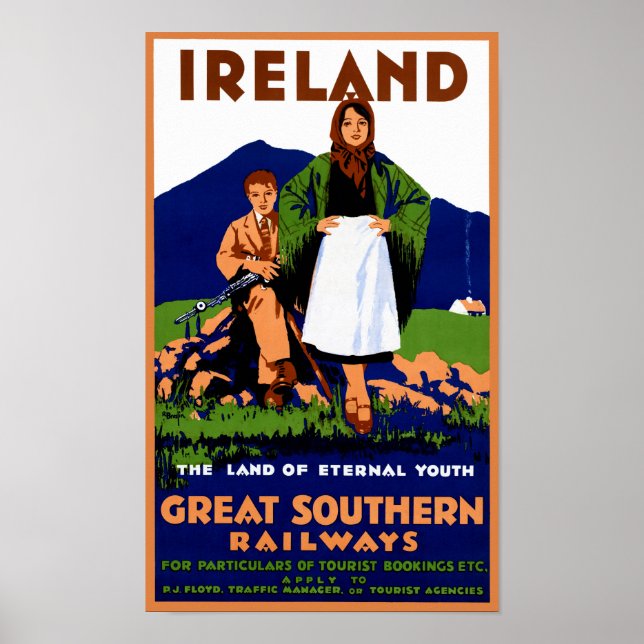 Ireland Restored Vintage Travel Poster (Front)