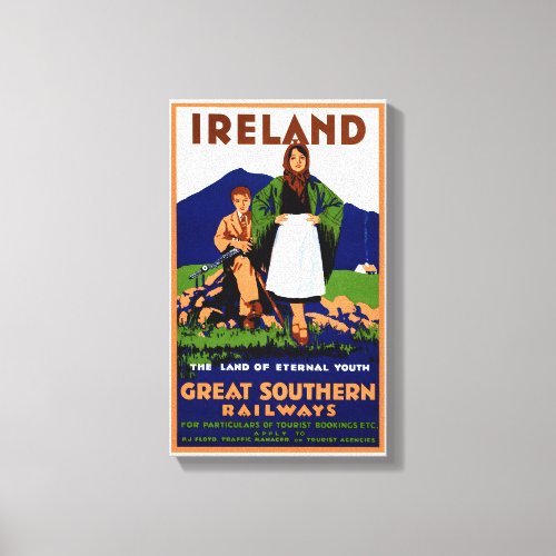 Ireland Restored Vintage Travel Poster Canvas Print