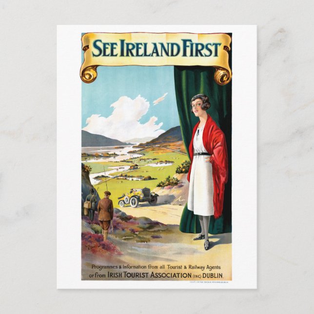 Ireland Restored Vintage Travel Poster Postcard (Front)