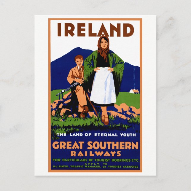Ireland Restored Vintage Travel Poster Postcard (Front)