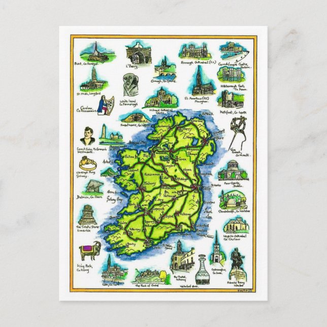 Ireland Retro Map Postcard (Front)
