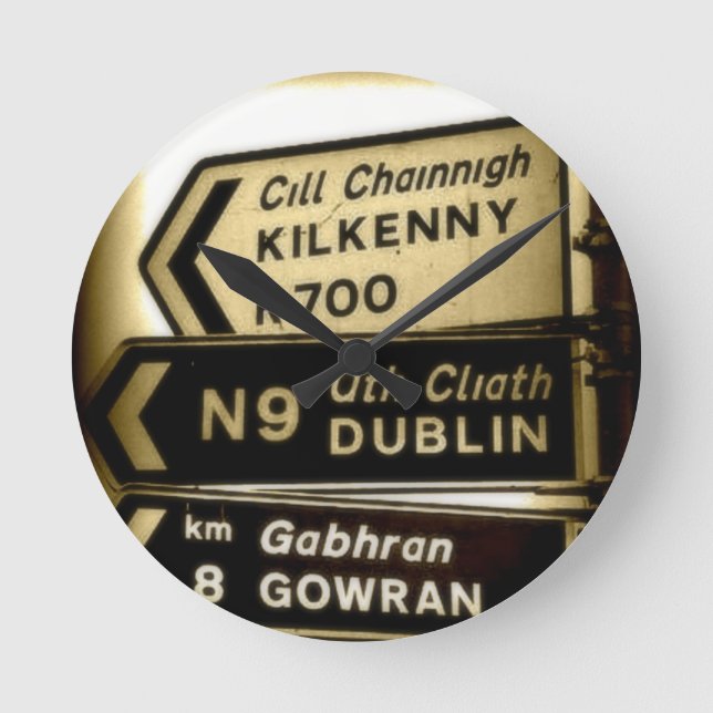 Ireland Roadside Signs Round Clock (Front)