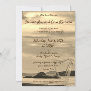 Ireland Scenic Wedding Invitation with Irish Harp