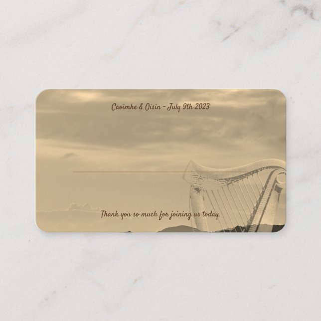 Ireland Scenic Wedding Place Card with Irish Harp (Front)