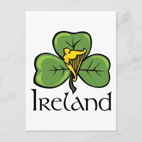 Ireland Shamrock and Harp Postcard